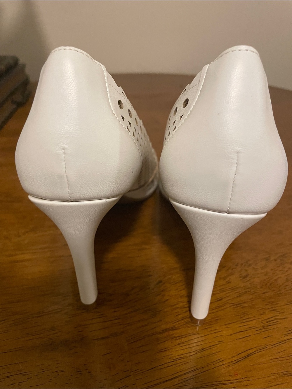 Adrienne Vittadini White Laser-Cut Pointed Heels - Picture 6 of 6